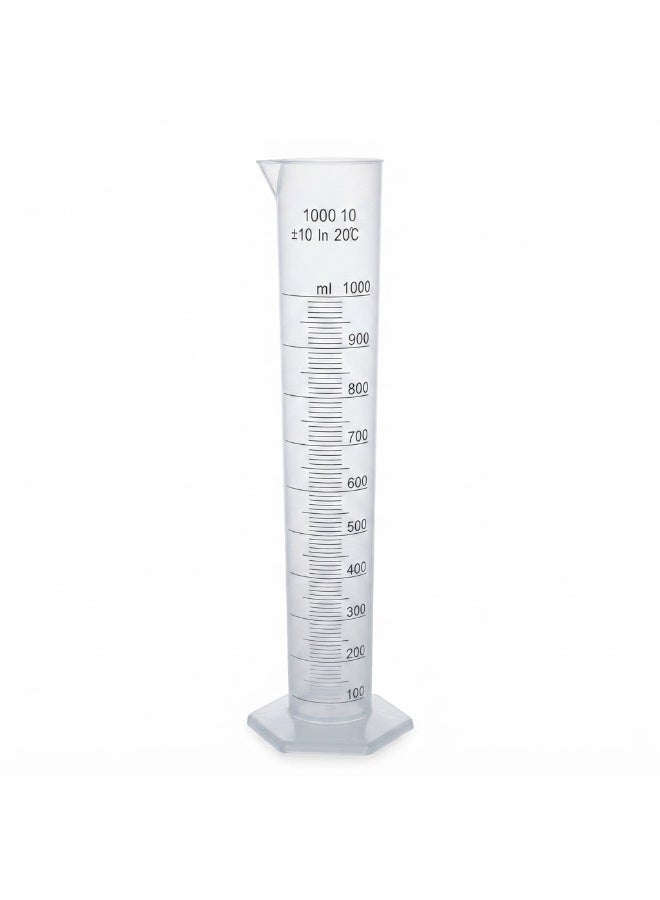 OMSONS Measuring Cylinder 1000ml Plastic | Polypropylene Graduated Measuring Cylinder with Clear Scale & Stable Base | Chemical Resistant Laboratory Measuring Cup for School, Chemistry & Research Labs - Image 1