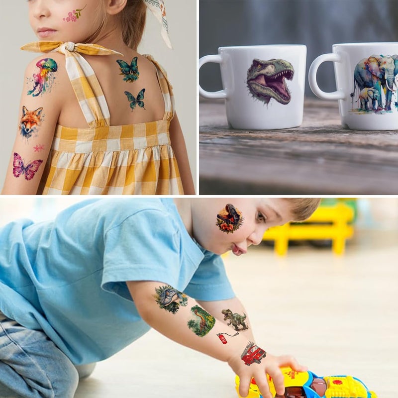 CHARLENT Temporary Tattoos for Kids - 320 Mixed Styles (36 Sheets) Tattoo Stickers Set for Boys and Girls, Car Dinosaur Hawaii Mermaid Watercolor Animals Tattoos for Kids Birthday Party Supplies - Image 4
