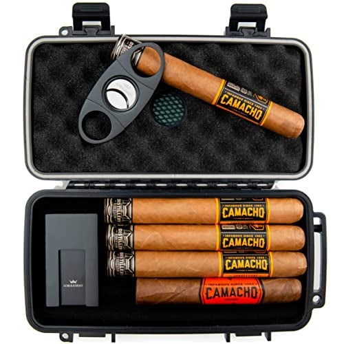 Kobi & Knight Travel Cigar Humidor Case with Cigar Cutter and Stand - Waterproof Dustproof Portable Cigar Case for 5 x 8-Inch Cigars - Cigar Aficionados Accessories - Cigars Gift Set for Men - Image 1