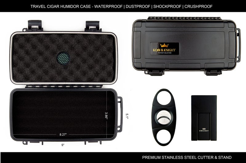 Kobi & Knight Travel Cigar Humidor Case with Cigar Cutter and Stand - Waterproof Dustproof Portable Cigar Case for 5 x 8-Inch Cigars - Cigar Aficionados Accessories - Cigars Gift Set for Men - Image 3