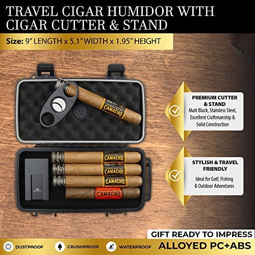 Kobi & Knight Travel Cigar Humidor Case with Cigar Cutter and Stand - Waterproof Dustproof Portable Cigar Case for 5 x 8-Inch Cigars - Cigar Aficionados Accessories - Cigars Gift Set for Men - Image 2