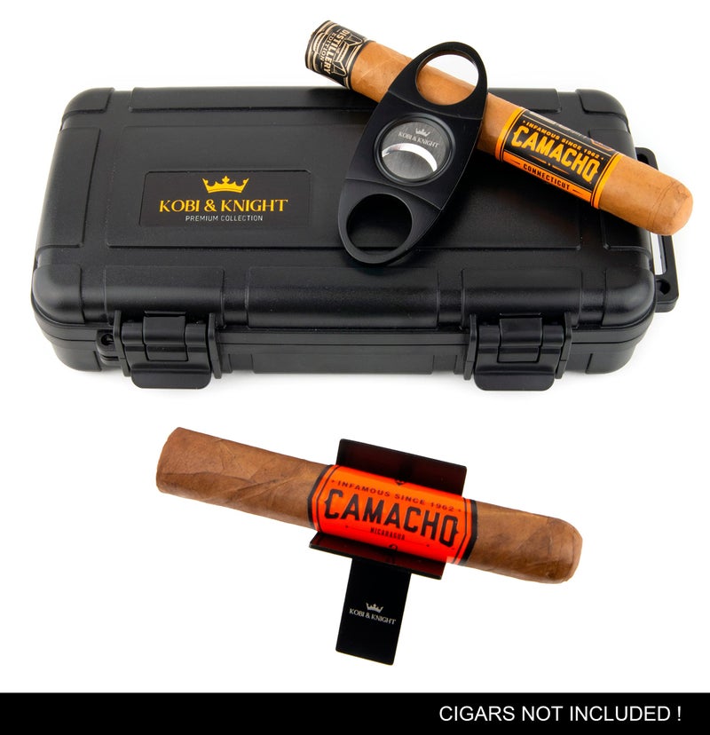 Kobi & Knight Travel Cigar Humidor Case with Cigar Cutter and Stand - Waterproof Dustproof Portable Cigar Case for 5 x 8-Inch Cigars - Cigar Aficionados Accessories - Cigars Gift Set for Men - Image 4