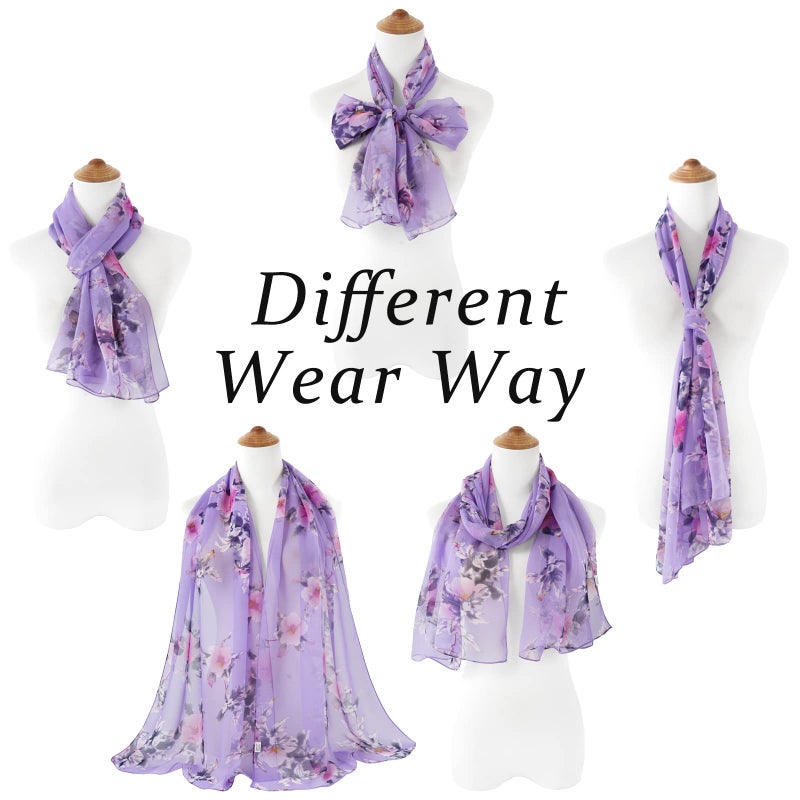 E-Clover Scarfs for Women Lightweight Floral Printed Scarves Soft Chiffon Sheer Scarf Shawl Flower Elegant Lavender Purple Scarfs Pink - Image 4