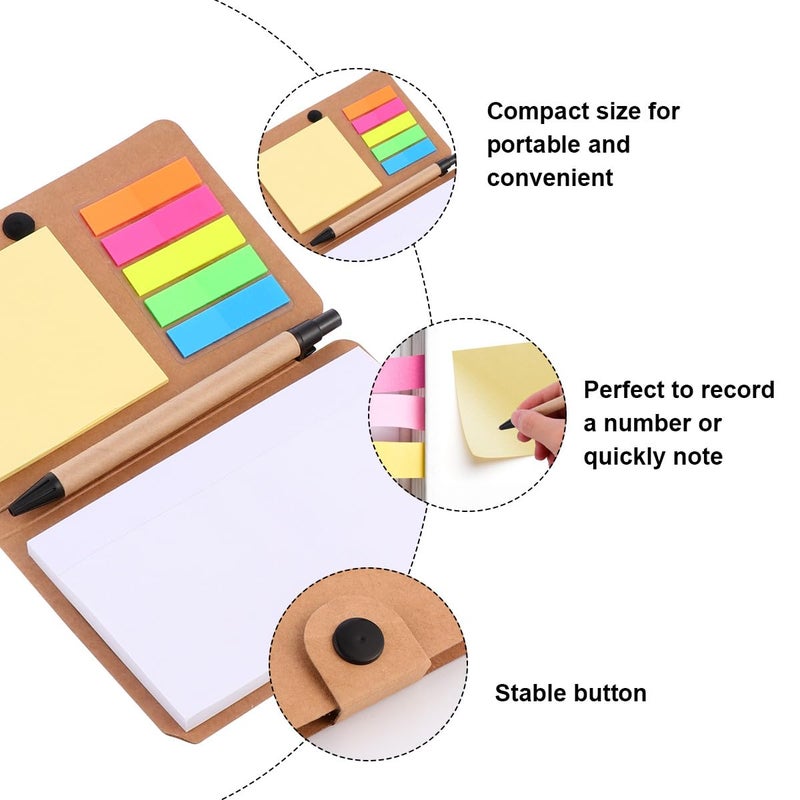 Kraft Paper Sticky Memo Notebook Set with Self Stick Notes and Index Label Tabs - Image 4