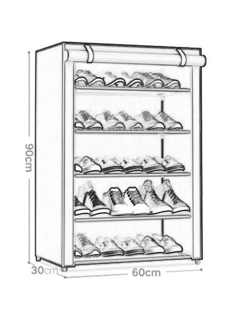 BLOOMING TIME 5 Layer  Non Woven Simple Shoe Rack With Dust Proof Cloth, Simple Installation, Waterproof, Grey - Image 2