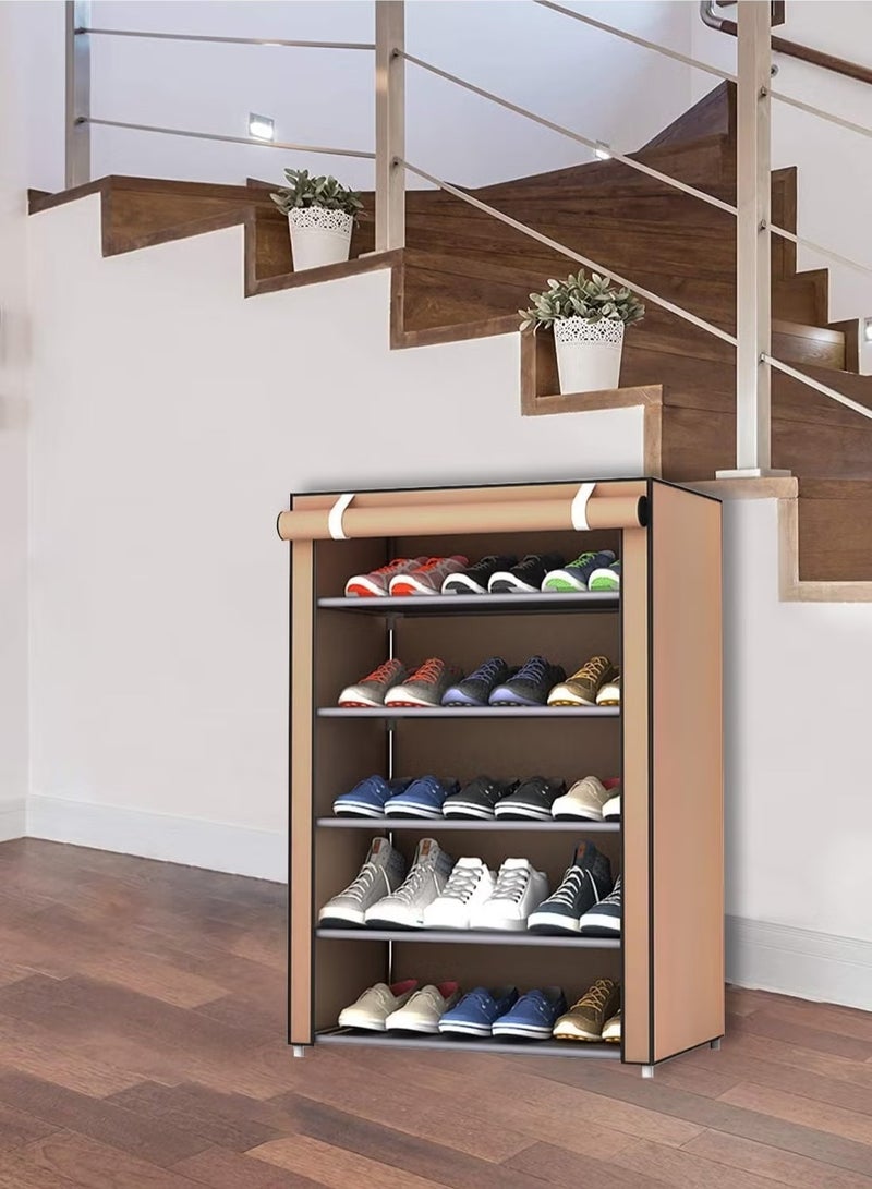 BLOOMING TIME 5 Layer  Non Woven Simple Shoe Rack With Dust Proof Cloth, Simple Installation, Waterproof, Grey - Image 5