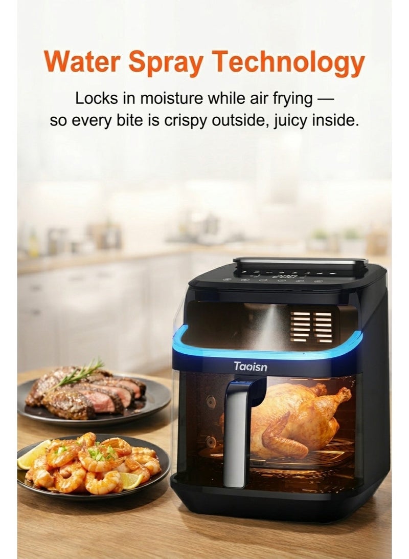TAOISN 7L Air Fryer with 3D Rapid Heating (Top & Bottom Dual Heating), Water Spray Technology, App Control, Viewing Window, 1800W, Non-Stick Basket, Free Silicone Tray & Tongs and Oil Brush | Perfect for Large Families - Image 2