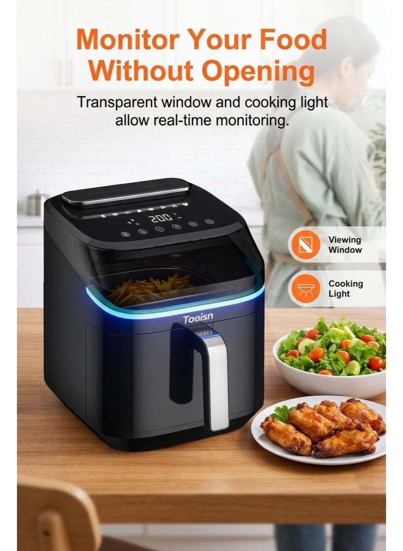 TAOISN 7L Air Fryer with 3D Rapid Heating (Top & Bottom Dual Heating), Water Spray Technology, App Control, Viewing Window, 1800W, Non-Stick Basket, Free Silicone Tray & Tongs and Oil Brush | Perfect for Large Families - Image 4