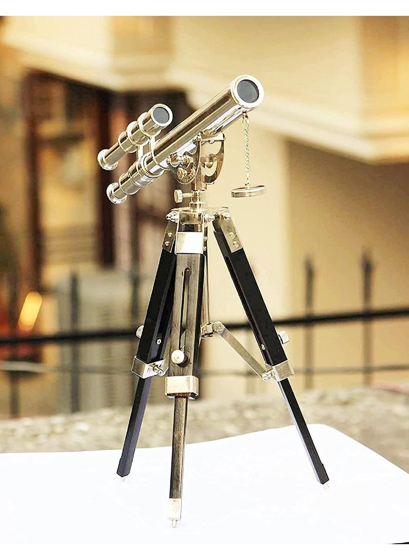 Room Decoration Handmade Nautical Brass Double Barrel Telescope with Tripod Stand Brass ChromeTelescope Brass with Tripod Christmas Day Gift Birthday Gift Item  - Image 3