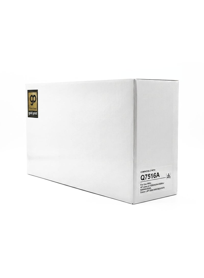 طباعة الذهب Gold Print Premium Toner Cartridge Q7516A Black, Compatible For HP LaserJet 5200, 5200n, 5200tn, 5200dtn, 5200L, Canon LBP 3500, 3900, 3920, 3970 Toner: Refined toner is infinitely close to original toner to achieve high color printing. - Image 1