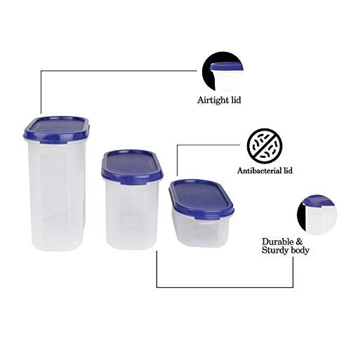 Cutting EDGE Modular Plastic Container Set of 12 With Plain Lid (1800ml + 1200ml + 525ml) BPA-Free, Leak-Proof Food Organizer For Kitchen, Pantry & Refrigerator (Navy Blue) - Image 3
