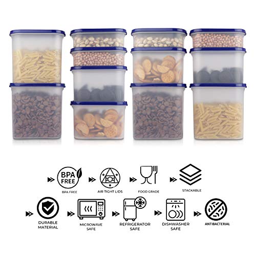 Cutting EDGE Modular Plastic Container Set of 12 With Plain Lid (1800ml + 1200ml + 525ml) BPA-Free, Leak-Proof Food Organizer For Kitchen, Pantry & Refrigerator (Navy Blue) - Image 4