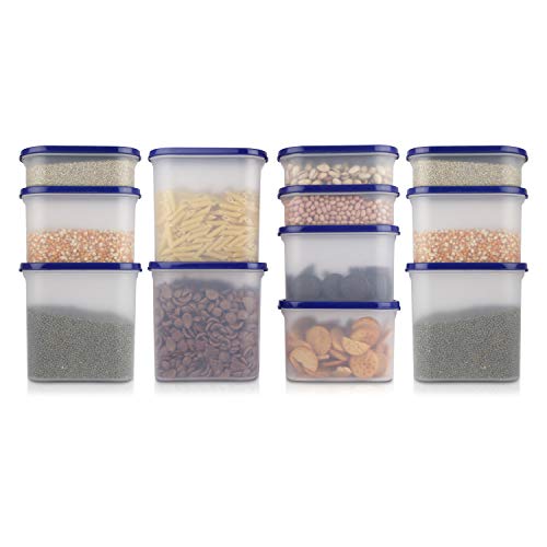 Cutting EDGE Modular Plastic Container Set of 12 With Plain Lid (1800ml + 1200ml + 525ml) BPA-Free, Leak-Proof Food Organizer For Kitchen, Pantry & Refrigerator (Navy Blue) - Image 1