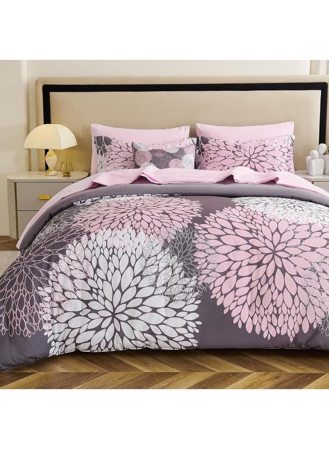 Koniroom 8 Pieces Pink and Grey Comforter Set King Size Bed in a Bag King with for Women Teen Girls, Reversible Comforter with 2 Pillow Shams 1 Pink Flat Sheet 1 Fitted Sheet 2 Pillowcases  - Image 2