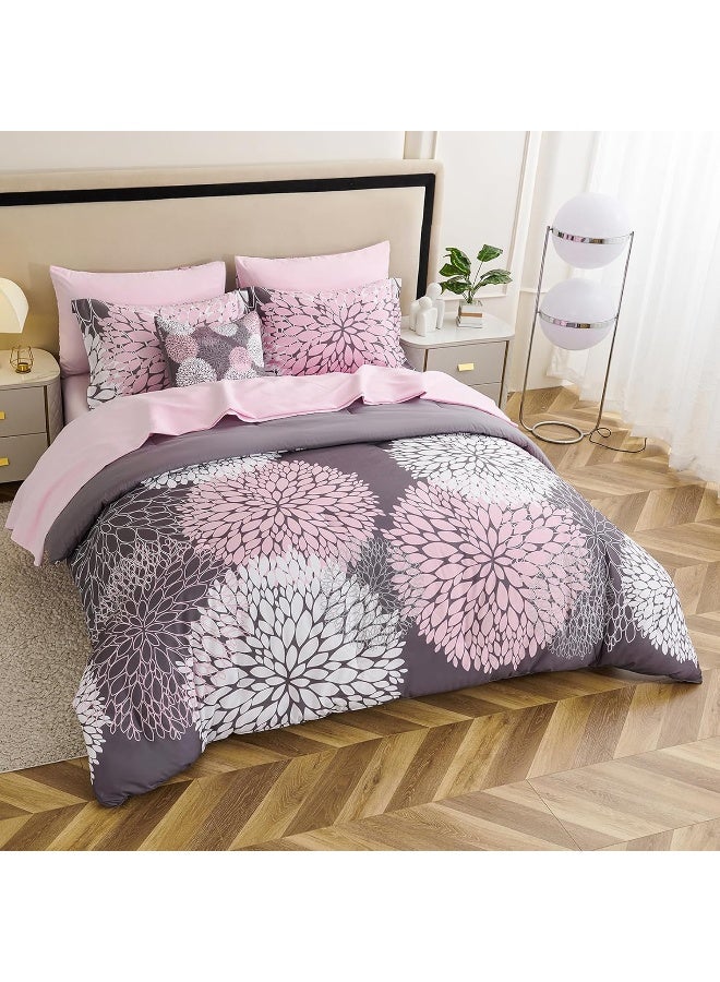 Koniroom 8 Pieces Pink and Grey Comforter Set King Size Bed in a Bag King with for Women Teen Girls, Reversible Comforter with 2 Pillow Shams 1 Pink Flat Sheet 1 Fitted Sheet 2 Pillowcases  - Image 3