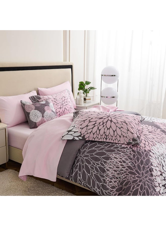 Koniroom 8 Pieces Pink and Grey Comforter Set King Size Bed in a Bag King with for Women Teen Girls, Reversible Comforter with 2 Pillow Shams 1 Pink Flat Sheet 1 Fitted Sheet 2 Pillowcases  - Image 4