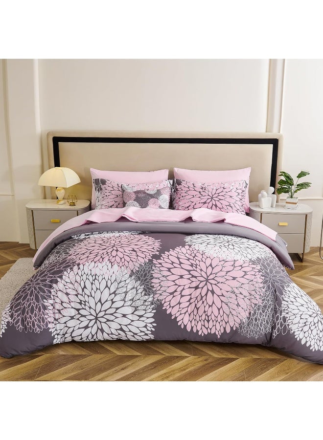 Koniroom 8 Pieces Pink and Grey Comforter Set King Size Bed in a Bag King with for Women Teen Girls, Reversible Comforter with 2 Pillow Shams 1 Pink Flat Sheet 1 Fitted Sheet 2 Pillowcases  - Image 1