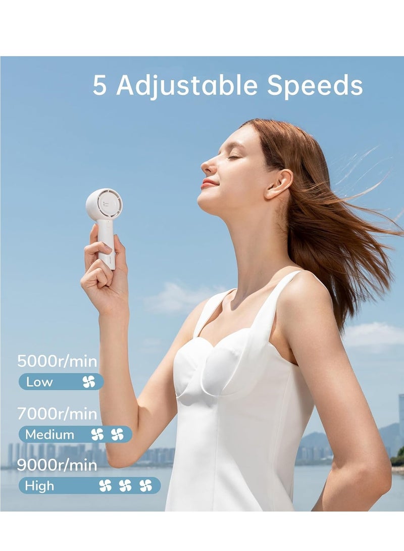 عام Handheld Turbo Fan [16H Max Cooling Time] Mini Portable Hand Fan, 4000mAh USB Rechargeable Personal Fan, Battery Operated Small Pocket Fan with 5 Speeds for Travel/Outdoor/Home/Office (White) - Image 2