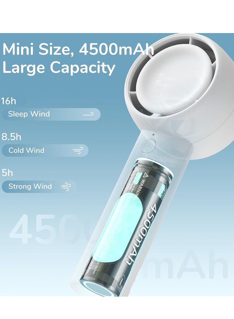عام Handheld Turbo Fan [16H Max Cooling Time] Mini Portable Hand Fan, 4000mAh USB Rechargeable Personal Fan, Battery Operated Small Pocket Fan with 5 Speeds for Travel/Outdoor/Home/Office (White) - Image 3