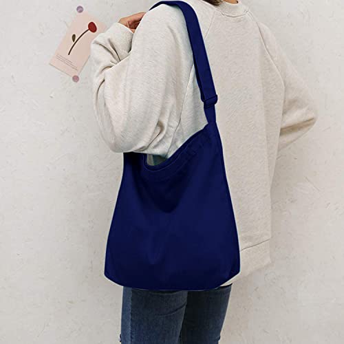 Lify Women's Retro Large Size Canvas Shoulder Bag Hobo Crossbody Handbag Casual Tote - 1 Piece (Navy Blue) - Image 5