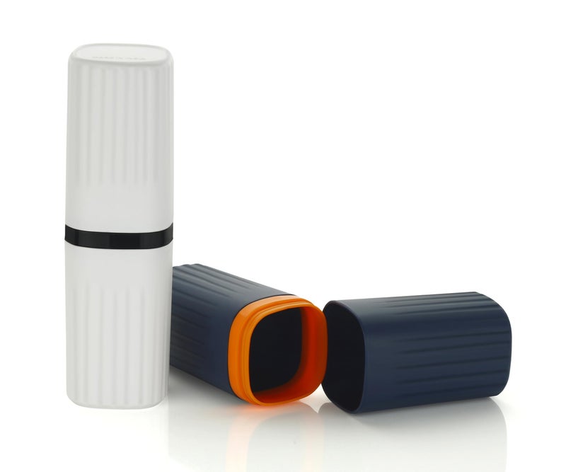 HAPPI Square Travel Toothbrush Holder, Portable Plastic Toothpaste Holder Box Cover with Lid,Travelling Toothbrush Storage Holder Bar for Bathroom Outdoor(Pack of 2- Blue/White) - Image 2