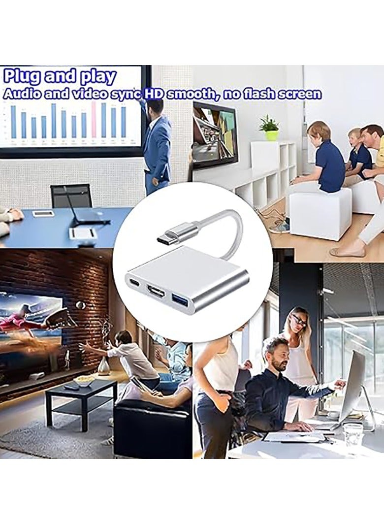 ملبوس محول USB Type-C إلى HDMI 3 في 1، محول فيديو 4K مع منافذ شحن 3.0 وType-C، محول رقمي USB-C AV متعدد المنافذ لأجهزة Mac (فضي) - Image 5