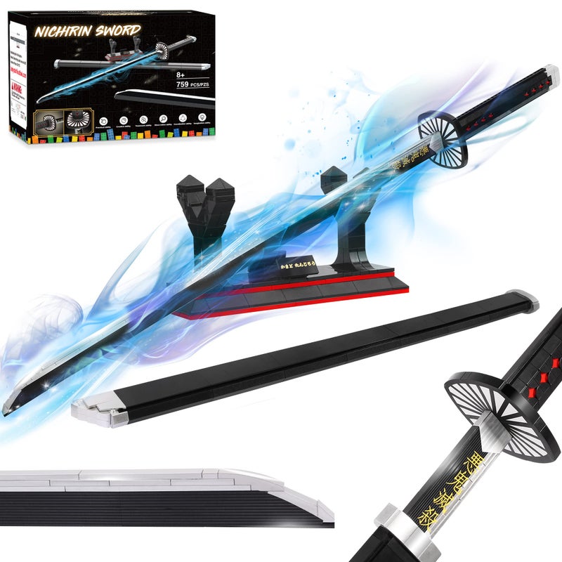 Jorumo Demon Slayer Swords Building Set 40in Kamado Tanjiro Sword Building Block with Scabbard and Stand Anime Sword Toy Building Set Katana Demon Slayer Gift Toys for Ages 813 759 Pcs - Image 2