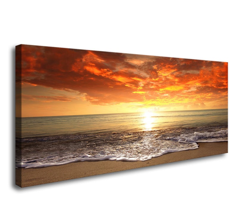 Baisuart BaisuartS0150 Canvas Prints Wall Art Sunset Ocean Beach Pictures Photo Paintings for Living Room Bedroom Home Decorations Modern Stretched and Framed Seascape Waves Landscape Giclee Artwork 