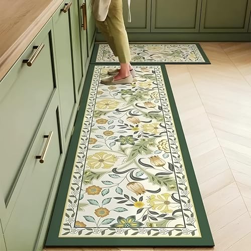 Arviz Kitchen Mat for Floor Anti Slip, Washable Floral Design Carpet for Kitchen, Soft Rubber Cushioned Floor Mat for Long Standing, Anti-Skid Standing Rug for Kitchen Sink Bathroom & Balcony - Image 1