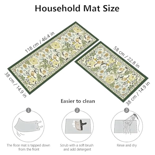 Arviz Kitchen Mat for Floor Anti Slip, Washable Floral Design Carpet for Kitchen, Soft Rubber Cushioned Floor Mat for Long Standing, Anti-Skid Standing Rug for Kitchen Sink Bathroom & Balcony - Image 2