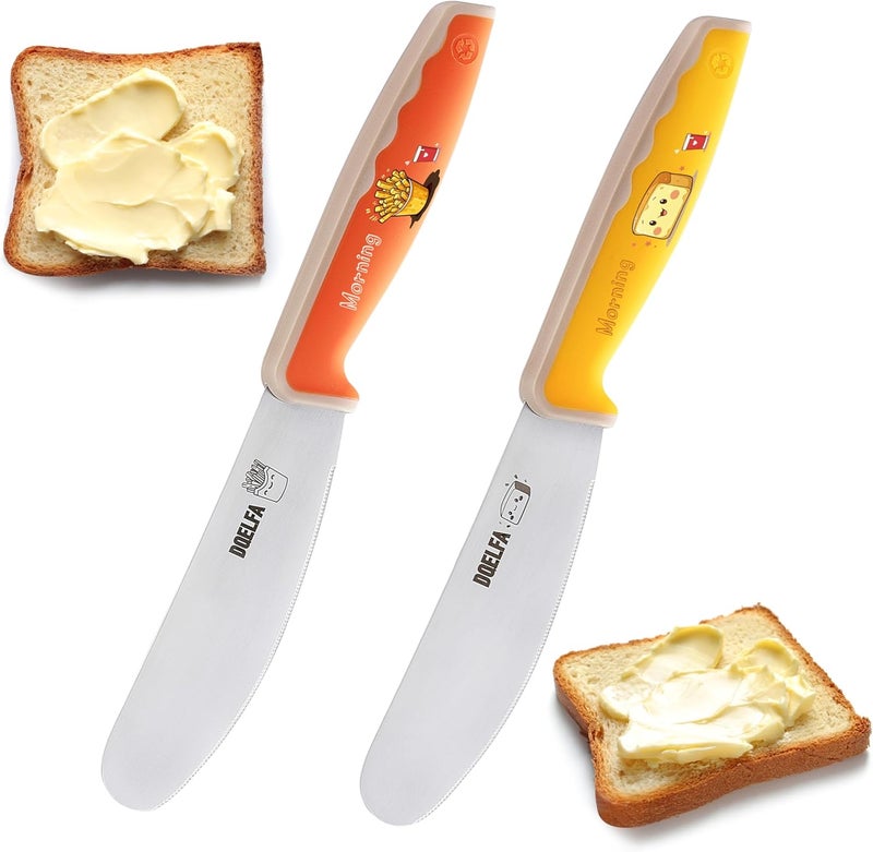 DQELFA 2PCS Butter Spreader Knives, Round Tip and Wide Blade with Serrated Edge, Stainless Steel Cheese Butter Spreader Knife for Butter, Jam, Cheese (4.7 inches) - Image 1