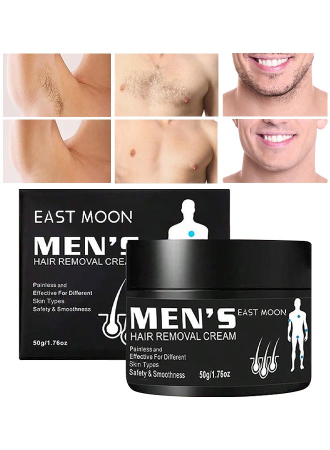 East Moon Hair Removal Cream For Men, Face And Body Beard Hair Removal Cream, Effective And Painless Depilatory Cream, Use On Chest, Back, Arm, Leg And Underarm, 50G - Image 1