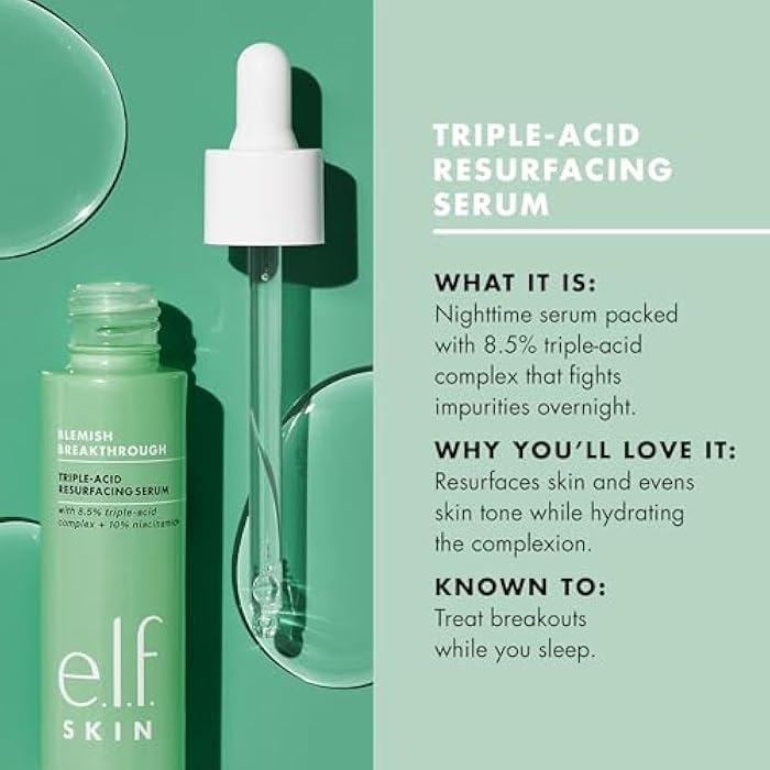 elf e.l.f. SKIN Blemish Breakthrough Triple-Acid Resurfacing Serum Mini, Hydrating Night Serum For Fighting Blemishes, Helps Improve Skin Tone & Texture - Image 3