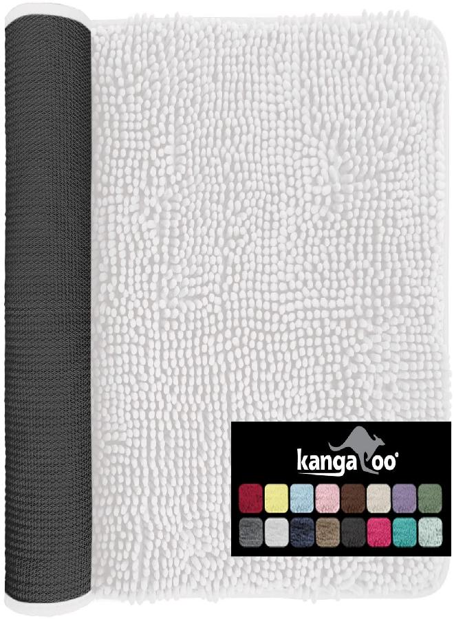 KANGAROO Bathroom Rugs, Chenille Soft Absorbent Bath Rug, Shaggy Shower Mat, Quick Dry Machine Wash Bathmat, Plush Carpet Mats for Tub, Bathtub and Room Home Decor Accessories, 36x24, White - Image 1