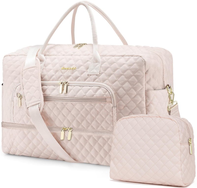 LUOCIP Weekender Overnight Bag Women: Large Travel Duffle Bag with Shoe Compartment & Wet Pocket Carry On Tote Bag Gym Duffel Bag with Toiletry Bag Bag for Hospital Beige - Image 1