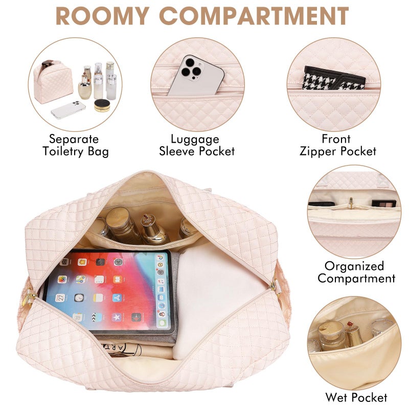 LUOCIP Weekender Overnight Bag Women: Large Travel Duffle Bag with Shoe Compartment & Wet Pocket Carry On Tote Bag Gym Duffel Bag with Toiletry Bag Bag for Hospital Beige - Image 5