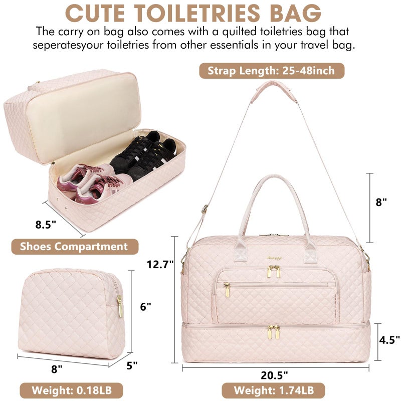 LUOCIP Weekender Overnight Bag Women: Large Travel Duffle Bag with Shoe Compartment & Wet Pocket Carry On Tote Bag Gym Duffel Bag with Toiletry Bag Bag for Hospital Beige - Image 3