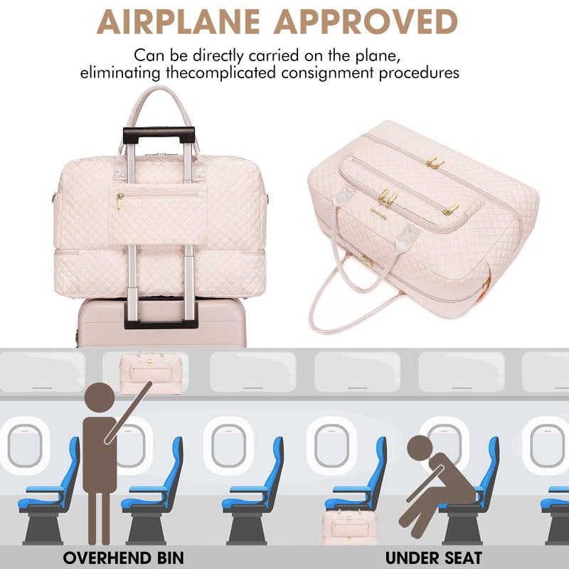 LUOCIP Weekender Overnight Bag Women: Large Travel Duffle Bag with Shoe Compartment & Wet Pocket Carry On Tote Bag Gym Duffel Bag with Toiletry Bag Bag for Hospital Beige - Image 4