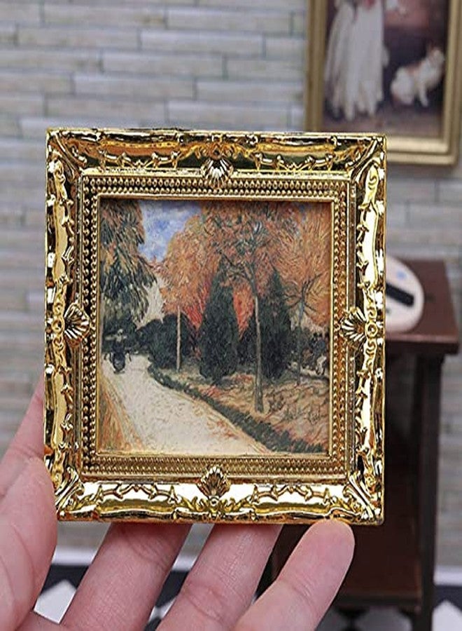 Acxico 3Pcs 1:12 Mini Miniature Gold Frame Art Wall Picture Oil Painting Home Decor - Image 2