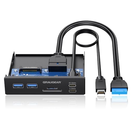 GRAUGEAR 3.5 Inch Front Panel USB C Hub, SD/microSD Internal Card Reader, 20Gbps USB 3.2 Gen 2x2, USB3.2 Type-E Key-A 20-Pin Header & USB3.0 Header & 15-Pin SATA Power Connector Required [G-MP01CR] - Image 1