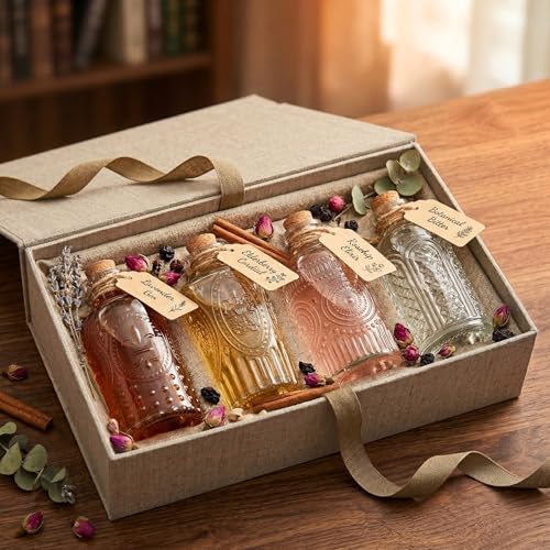 TBWIND Small Glass Bottles with Cork, 12 Pack 6oz/ 200ml Clear Glass Bottles, Assorted Vintage Embossed Designs – 4 Patterns, Mini Bottles for Wedding Favors, Vanilla Extract, Oil & Vinegar - Image 4