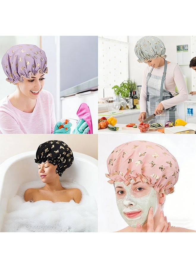 Happy D Ladies' and girls' 4-piece set of shower caps, reusable waterproof shower caps, double-layer waterproof, perfectly protect hair and provide ultimate comfort - Image 3