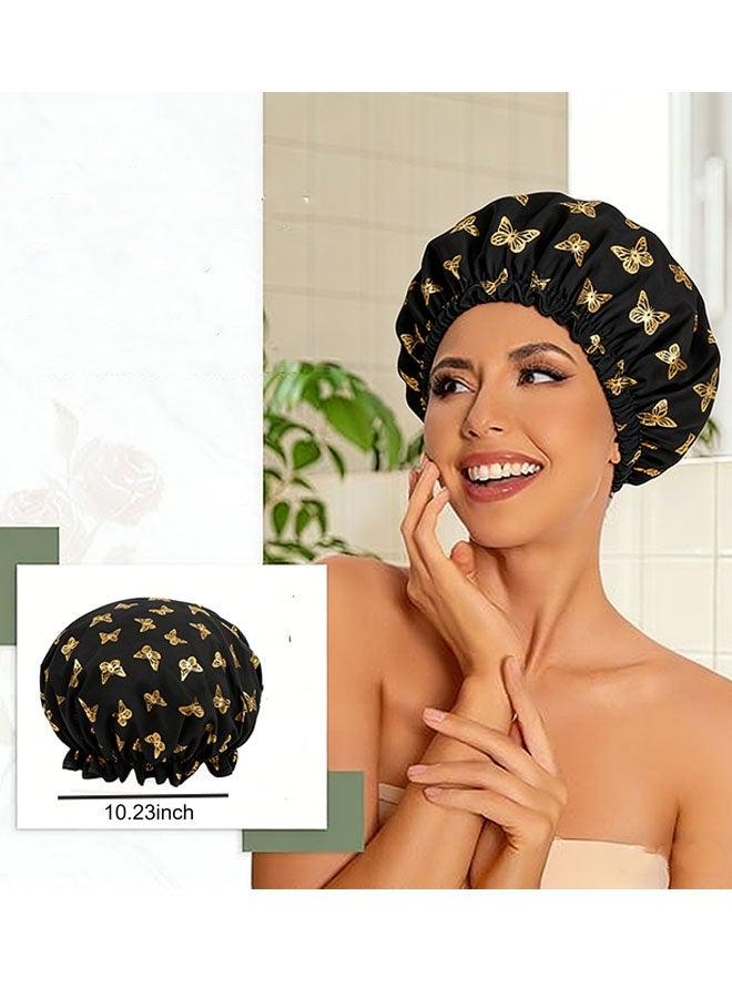 Happy D Ladies' and girls' 4-piece set of shower caps, reusable waterproof shower caps, double-layer waterproof, perfectly protect hair and provide ultimate comfort - Image 2