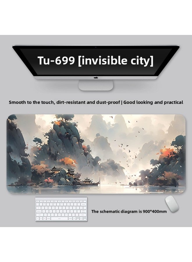 Mouse Pad Large National Style Landscape College Student Table Mat Game Special Keyboard Pad Men's And Women's Computer Office Mouse Pad-Color:700*300*3-Pattern:TU-699 [Hidden City]]  - Image 1