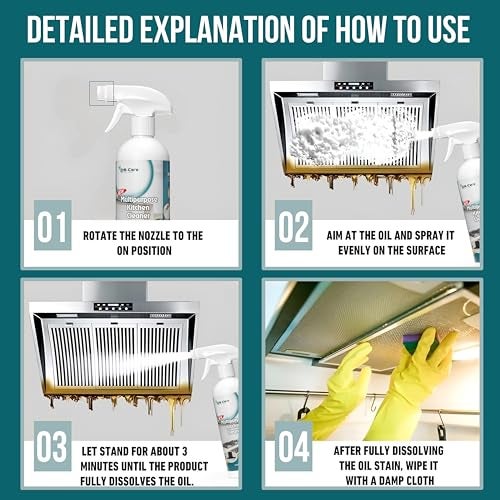 DS CARE Multipurpose Kitchen Cleaner, Heavy-Duty Degreaser Spray for Removing Grease, Soot and Residue, Non-Toxic Formula, Safe for All Surfaces, 500 ml by UNIDSC - Image 2