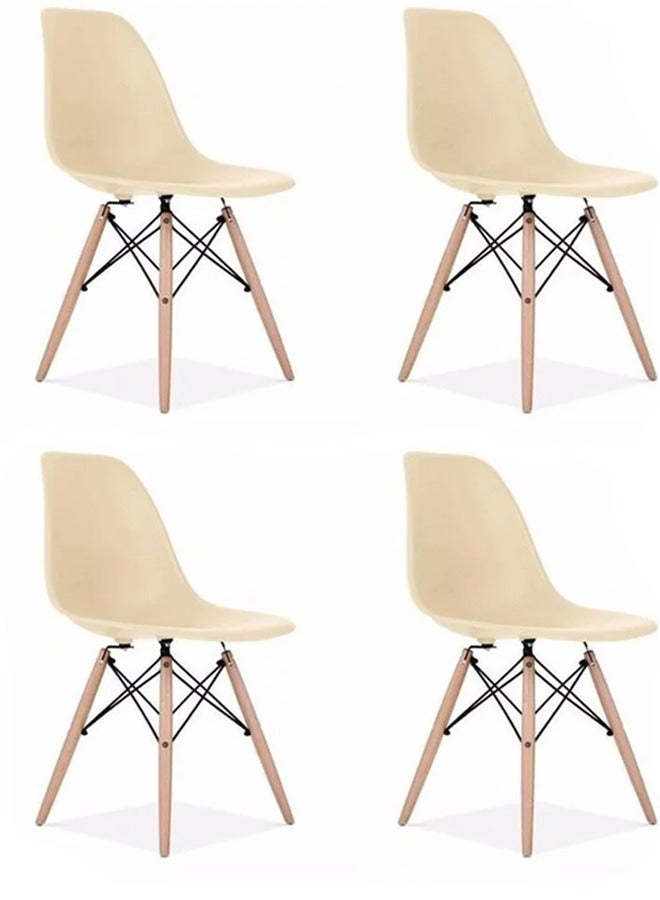 Taimi Pack of 4 Office Dining Kitchen and Living Room Plastic Chair with Wooden Legs khaki 70x40x40cm  - Image 1