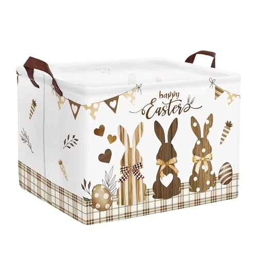 Clastyle Easter Rabbit Cross Kid Storage Basket Baby Laundry Hamper Boy Girl Gift Toy Box Collapsible Egg Clothes Organizer Nursery Bin for Bedroom Brown 40 30 30 cm - Image 1