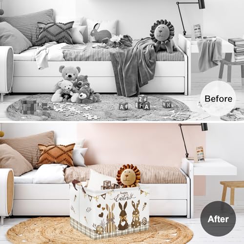 Clastyle Easter Rabbit Cross Kid Storage Basket Baby Laundry Hamper Boy Girl Gift Toy Box Collapsible Egg Clothes Organizer Nursery Bin for Bedroom Brown 40 30 30 cm - Image 3