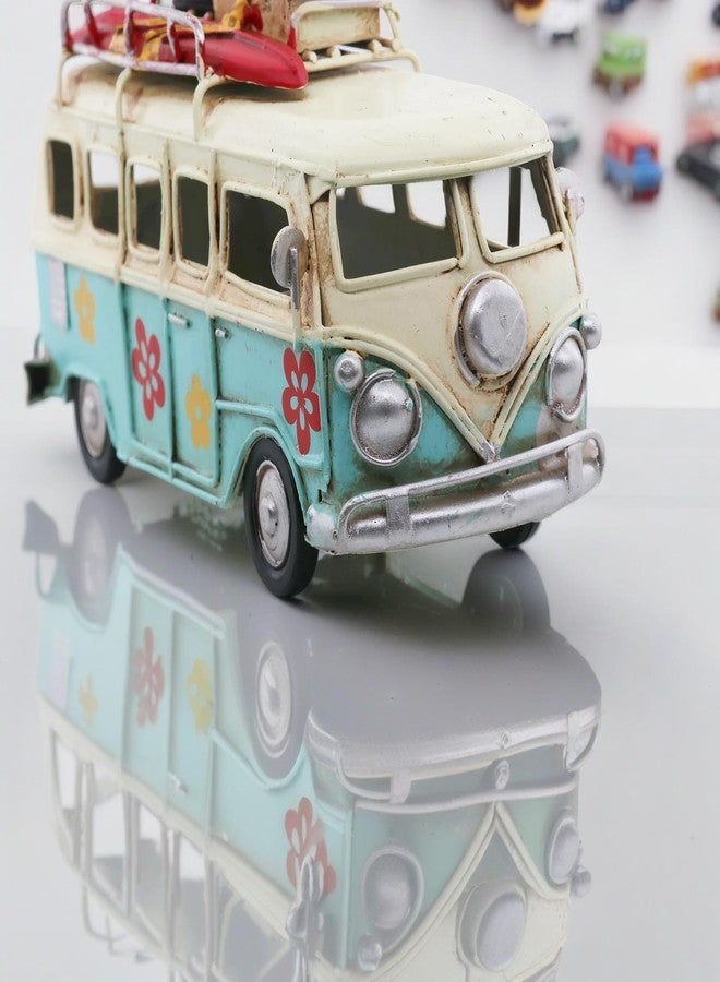 NAUTIMALL Vintage-Style Miniature Hippie Camper Van Model Tropical Theme Flower Decals 6.5inches Beach Bus Home Decor Gift for Boys Kids Hippie Van Ornament (Light Blue) - Image 3