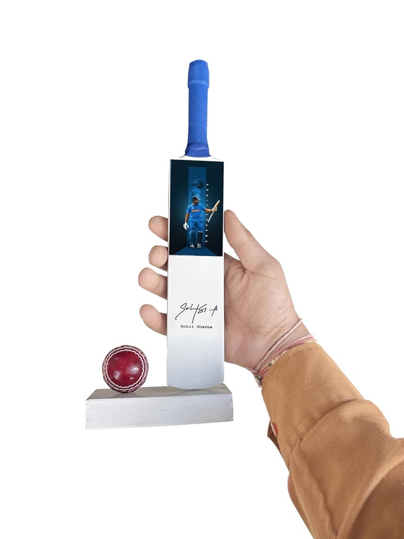Frixan Miniature Cricket Bat Display with Mini Ball, Rohit Sharma Autograph Print (Not Original) Showpiece Cricket bat - Image 2